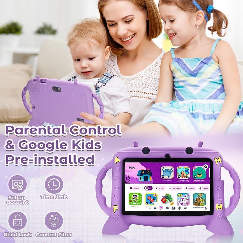 MengDash Kids Tablet, 7 inch Tablet for Kids 2-10, Educational Learning Toddler Tablet Android 11, 3GB RAM+32GB ROM Storage, Google Play YouTube, Baby Girl boy Present（Purple） - Image 3